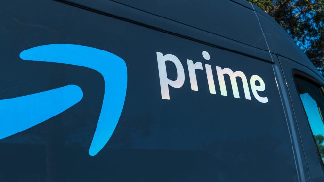 An Amazon.com delivery truck