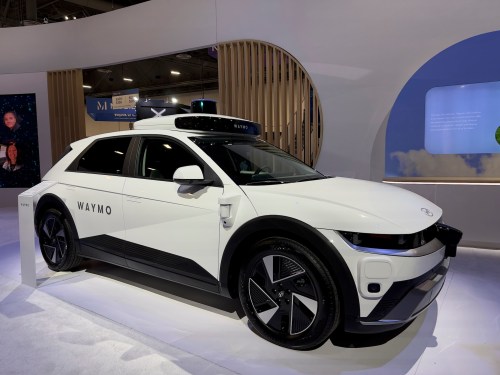 A white Waymo equipped Hyundai Ioniq 5