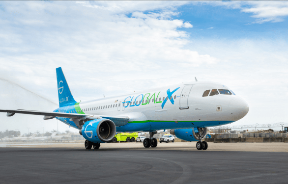 A picture of a GlobalX airline plane.